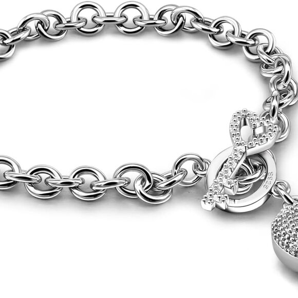 Sterling Silver Heart Bracelet Womens Fine Jewelry 6-8 Inch Gift Ready - Picture 1 of 9
